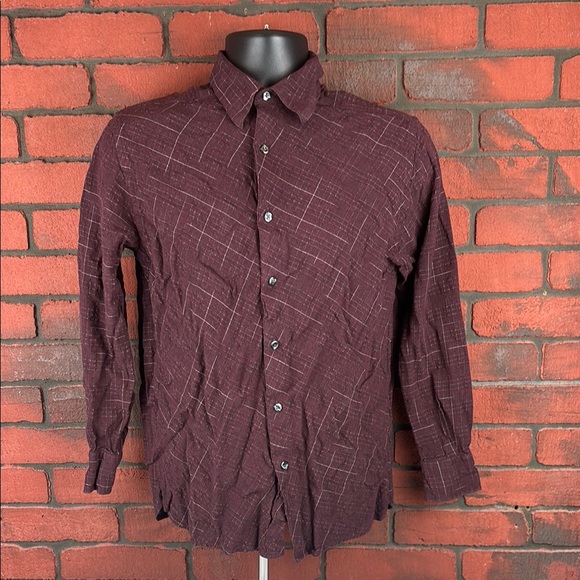 Perry Ellis Men's Burgundy Red Geometric Button Down Small‎ - Picture 1 of 7
